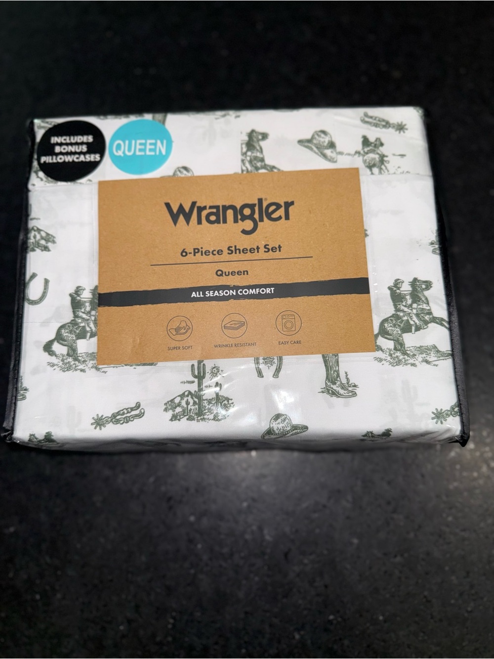NEW Wrangler WESTERN DESERT COWBOY White & Green Queen Sheet Set SO VERY SOFT